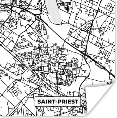 Poster Stadskaart - Saint-Priest - Plattegrond - Kaart - Frankrijk - Zwart wit - 100x100 cm XXL