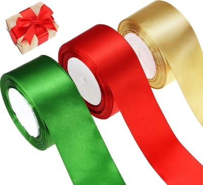 Kerstcadeau Lint 25mm Breed Rood, Goud en Donkergroen voor Cadeauverpakking en Kerstknutselprojecten (23 m / rol)