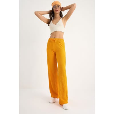 Textuur brede pijpen broek met strik