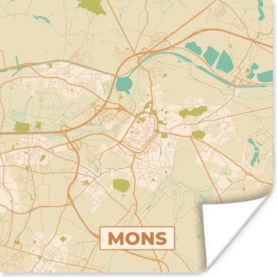 Poster Stadskaart - België - Mons - Kaart - Plattegrond - 100x100 cm XXL