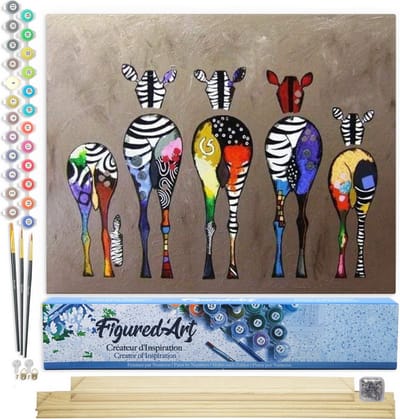 Figured'Art Schilderen op Nummer Volwassenen canvas Zebra's Terug - Handwerk acrylverf Kit DIY Compleet - 40x50cm met DIY houten lijst