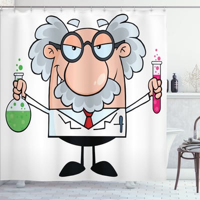 New Bed, Cartoon Wetenschaps Thema Douchegordijn Badkamer Decor Set met Haakjes, 175 cm B 180 cm L