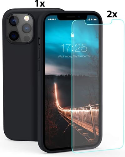 Hoesje Geschikt voor iPhone 12 Mini Soft Nano siliconen Gel Zwart Hoesje Met 2X Glazen screenprotector
