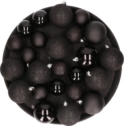 Kerstversiering set kerstballen in het zwart 6 - 8 - 10 cm pakket - 46x stuks - mat/glans/glitter mix