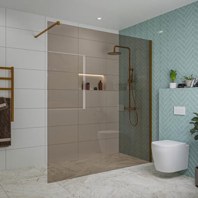 FugaFlow Eccelente Vetro inloopdouche badkamer - 180x200cm - rookglas - wandarm - geborsteld koper
