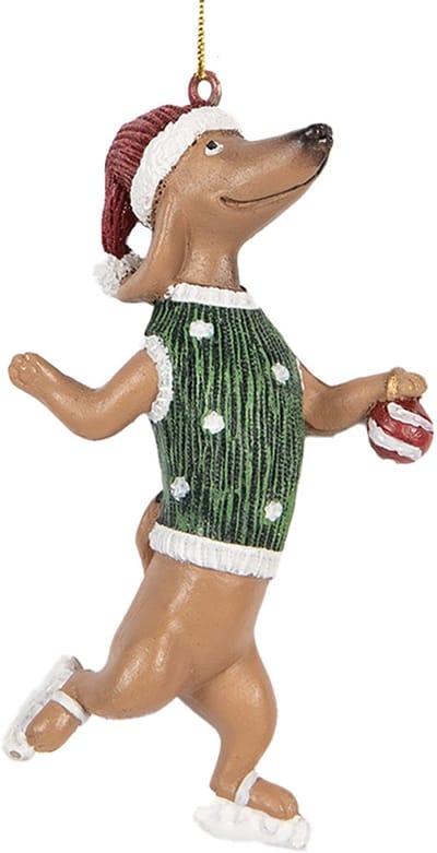 Clayre & Eef Kersthanger Hond Teckel 10 cm Bruin Kunststof