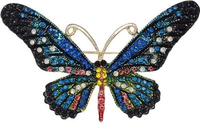 Fako Bijoux® - Broche - Vlinder - 76x44mm - Blauw/Groen