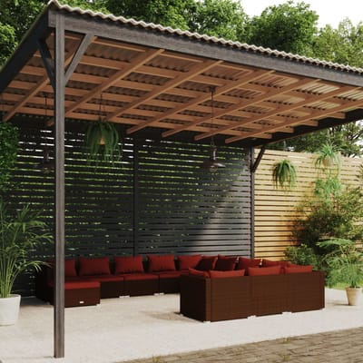 vidaXL - 12-delige - Loungeset - met - kussens - poly - rattan - bruin