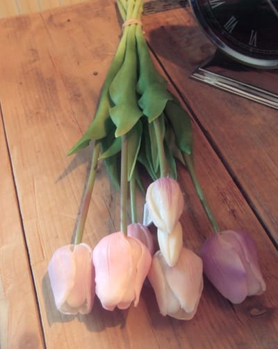 Kunst tulpen lila mix - 47 cm - voorjaars kunstbloemen - nep tulpen - tulpenboeket