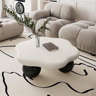 MODFU Salontafel - Wolkvormig - Modern Minimalistisch - Woonkamer - MDF En Kunststof - Zwart Wit - Ø80 X H35 Cm