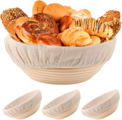 Rijsmandjes Brood Bakken - Zuurdesem Starter Kit - Ambachtelijk Brood Maken - Natuurlijk Rotan Riet - Set van 3 Stuks