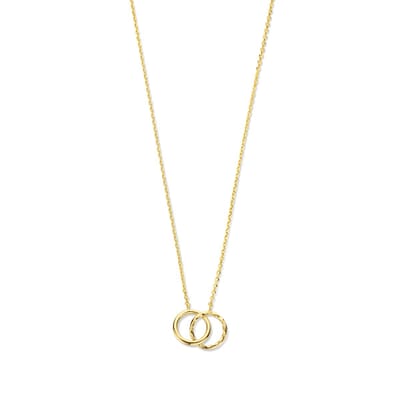 New Bling 9NBG-0649 Gouden Ketting met Hanger- Cirkels - 7,5mm - Ankerschakel - 39+3+3cm - 0,87 Dikte - 14 Karaat - Goud