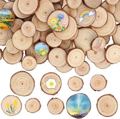 Set van 50 Houten Schijven Rond 3-4/4-5/5-6 cm Onbewerkt voor Creatieve Projecten, DIY Trouwen en Kerstdecoratie
