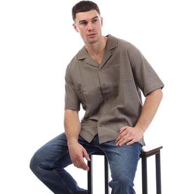 Boss Gebreid heren overhemd met logo (Beige)