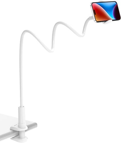 Famanu Mobiele Telefoonhouder, Zwanenhalshouder - de Flexibele Arm Verstelbare Houder in Bed Standaard voor smartphone serie/ mobiele telefoons/ Pixel - Wit