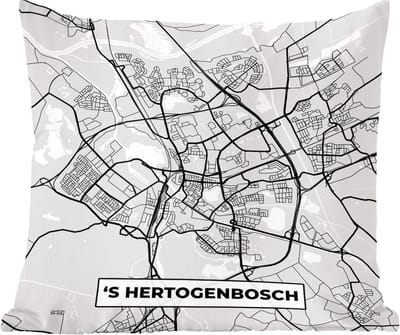 Sierkussens - Kussentjes Woonkamer - 60x60 cm - Stadskaart - 's-Hertogenbosch - Grijs - Wit