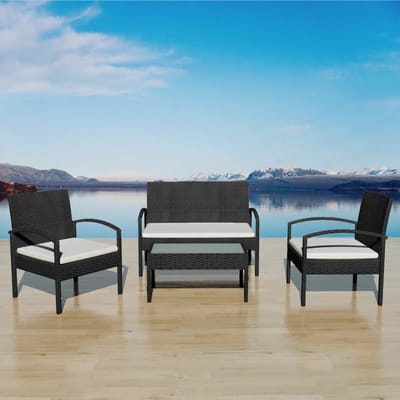 vidaXL - 4-delige - Loungeset - met - kussens - poly - rattan - zwart