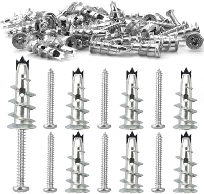 60 Stuks Metalen Gipskartondübel, Zelfborende Holle Plugs voor Wandmontage, Stevige Plugs met Schroeven voor Rigips en Wandbevestiging
