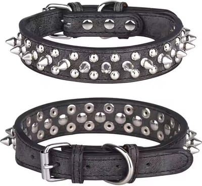 Hetty'S - Stoere hondenhalsband - Met spijkers - Maat M - kleur zwart.
