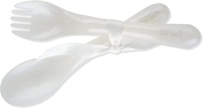 BAMBAM Babybestekje Plastic vork & lepel - Wit - BPA vrij - Baby cadeau