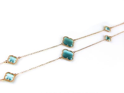 model Fiori gesloten klavers collier in zilver roze verguld turkooise klavers