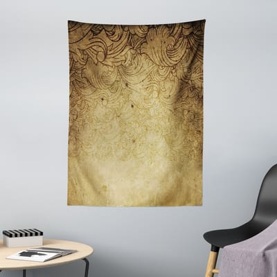 ABAKUHAUS Vintage Wandtapijt, Bruine Bloemenversieringen, 110 x 150 cm, Bruin