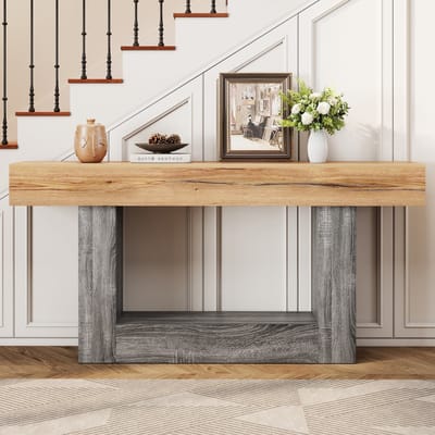 HAUSS SPOLE Sidetable - Tweekleurig Houtlook Design Met Opbergplank - Voor Hal En Woonkamer - Spaanplaat - 160x30x82,5 Cm