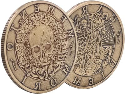 Verzamelmunten Memento Mori, Carpe Diem Medaille, Stoïcisme Souvenir, Antieke Afwerking, Perfect als Cadeau voor Stoïcijnse Praktijk en Filosofie