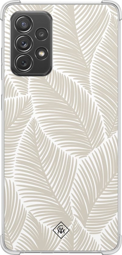 Casimoda® hoesje - Geschikt voor Samsung Galaxy A52 5G - Palmy Leaves Beige - Shockproof case - Extra sterk - TPU/polycarbonaat - Bruin/beige, Transparant