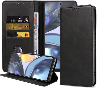 Smartphonica Telefoonhoesje Geschikt voor Motorola Moto G22 Kunstleer met Magnetische sluiting en Pasjeshouders Bookcase met Klepje - Zwart geschikt voor Motorola Moto G22