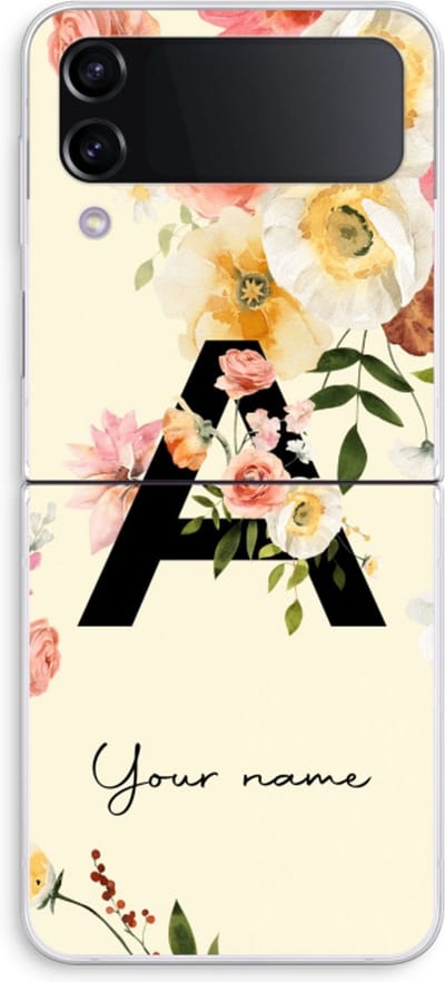 Gepersonaliseerd - Case Company® - Hoesje geschikt voor Samsung Galaxy Z Flip4 hoesje - Flirty Flowers Monogram - Soft Cover Telefoonhoesje - Bescherming aan alle Kanten en Schermrand