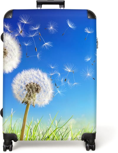 NoBoringSuitcases.com® - Koffer groot - Reiskoffer lichtgewicht - Paardenbloem - Bloemen - Gras - Lente - Natuur - Rolkoffer met 4 wielen - Grote trolley XL - 98 liter bagage