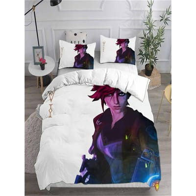 Beddengoedsets LOL Jinx Arcane Australië /Europa/VS Volledig Queen King Size Dekbed Dekbedovertrek Kussensloop 2-3 Stuks Sets EU single(135x200cm) white