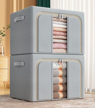 66L-2 Stuks opvouwbare opbergbox-Grote opvouwbare opbergdoos van Oxford-stof met stalen frame - speelgoedopbergdoos - kledingopberger - grote opbergzakken en opbergdozen voor onder bed en kledingkast- Donkergrijs