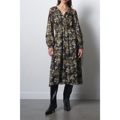 French Connection Lizzy Madeline Crepe Dress Madeline Green Multi Madeline Gre Maat: 6 | Midi Jurken Outlet | Dames | Bruin