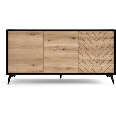 Selsey - BOULIA - Dressoir met lades - visgraat - 154 cm - zwart/eiken