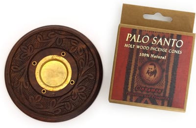 Set van 6 Palo Santo wierookkegels (Cinnamon; kaneel) met brander, Prabhuji's Gifts