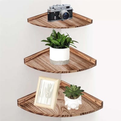 Set van 3 hangende hoekplanken, wandrek van hout, zwevende plank, vintage zwevende planken, rustieke hoekplanken, hangrek, decoratief rek, geschikt voor slaapkamer, woonkamer, badkamer en keuken