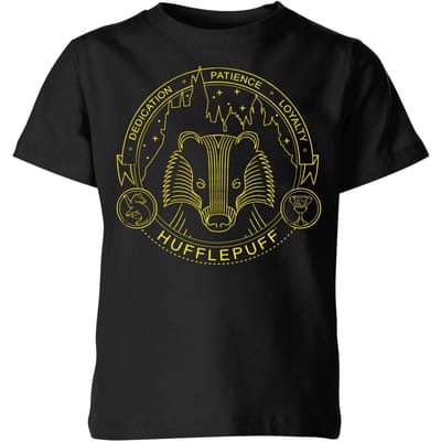 Harry Potter Hufflepuff Badger Badge kinder t-shirt - Zwart - 98/104 (3-4 jaar)