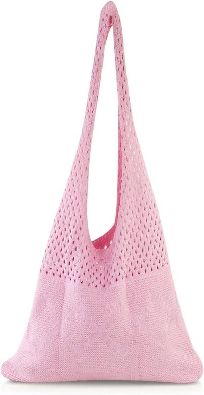 Bohemian stijl strandtas voor dames, ruime boodschappentas voor vakantie, strand en winkelen, casual draagtas in roze kleur