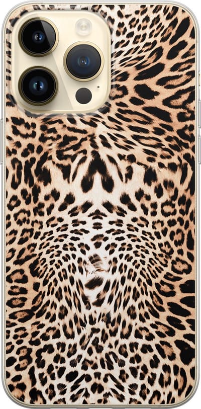 Leuke Telefoonhoesjes - Hoesje geschikt voor iPhone 14 Pro Max - Animal print - Soft case - TPU - Luipaardprint - Bruin