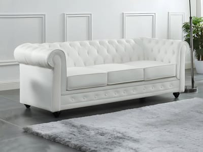 Vente-unique Driezitsbank van buffelleer CHESTERFIELD - Wit