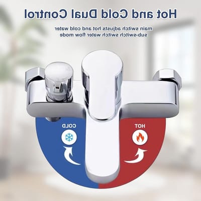 Wandmontage Bad- en Douchemengkraan met Één Handgreep voor Warm en Koud Water, Messing, Verchroomd Afwerking