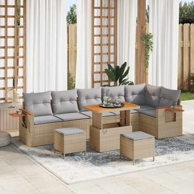 vidaXL - Tuinbank - Set - 11 - st - 9-Aantal - zitplaatsen - Beige - en - Lichtgrijs