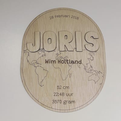 Geboortebord type Joris - Muurdecoratie kinderkamer - Kraamcadeau - cadeau babykamer