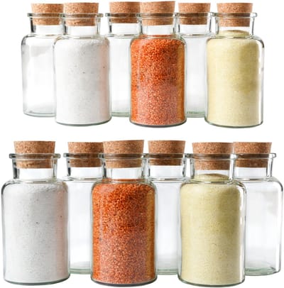 Set van 12 kruidenpotjes 300ml + kurk, opslag voor thee, kruiden & specerijen