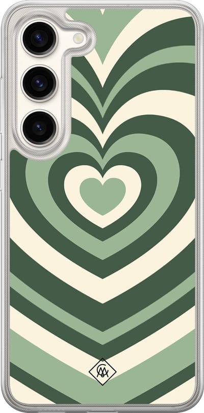Casimoda® hoesje - Geschikt voor Samsung Galaxy S23 - Groen Hart Swirl - 2-in-1 case - Schokbestendig - Illustratie - Verhoogde randen - Groen, Transparant