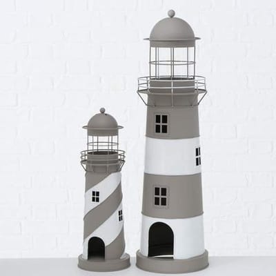 Lantaarn Vuurtoren Windlicht - Grijs Wit Ijzer - Groot H 75 cm