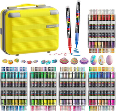SnelShoppen - 360 Kleuren Acrylstiften voor Steen, Watervast, Handbagage, Permanente Acrylmarkers, Penseelpunt, Acrylstiften voor Hout, Canvas, Stof,