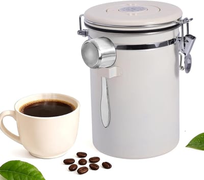 Vacuum Koffietin van Roestvrij Staal 1.8L met Lepel en Datumregistratie voor Koffiebonen, Suiker en Granen